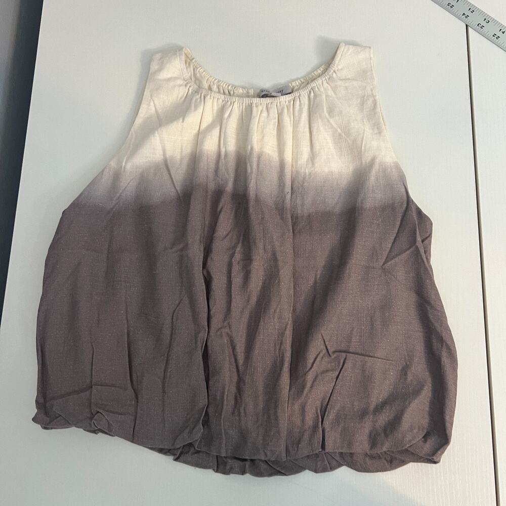 Grey & Gray Blouse Top Womens XL Cream Dip-Dye Linen Blend Summer Keyhole Back